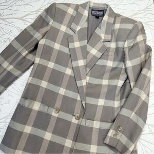 Sterling Cooper Gray Tan Plaid Double Breasted Blazer Jacket Size 4/5